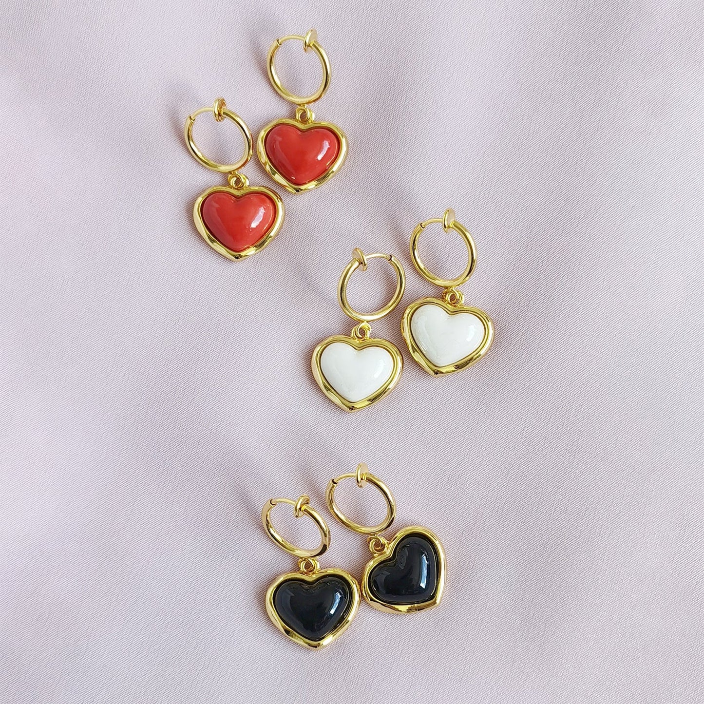 Porcelain Pearly White Heart Clip-On Hoop Earrings