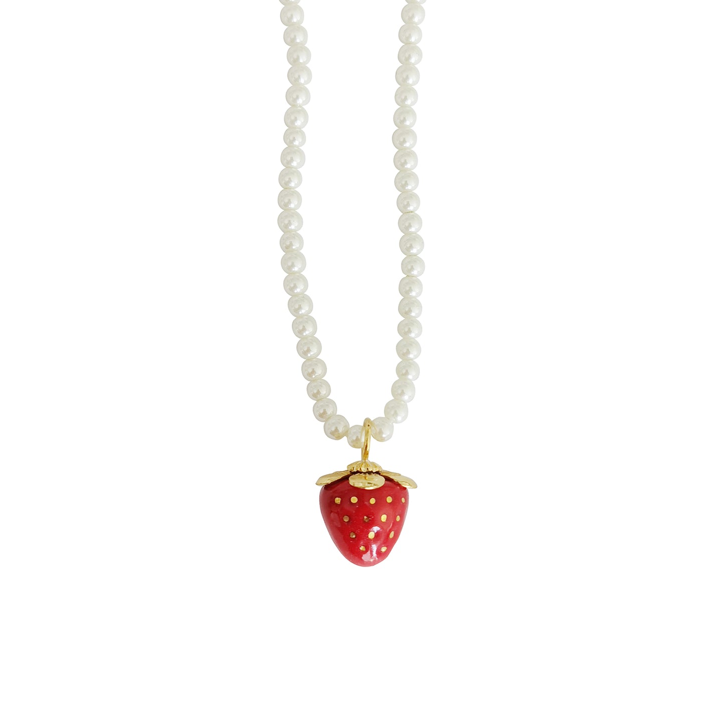 Mini Red Porcelain Strawberry Swarovski Pearl Necklace