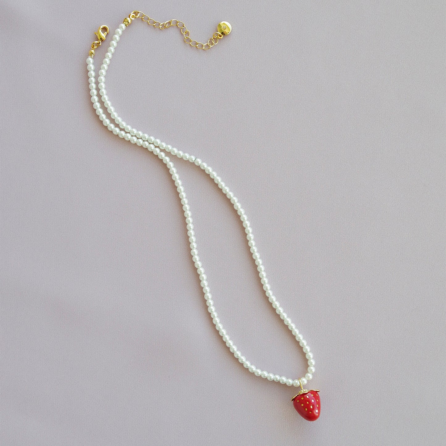 Mini Red Porcelain Strawberry Swarovski Pearl Necklace