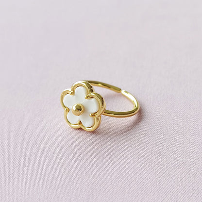 Mini Porcelain Daisy Adjustable Ring